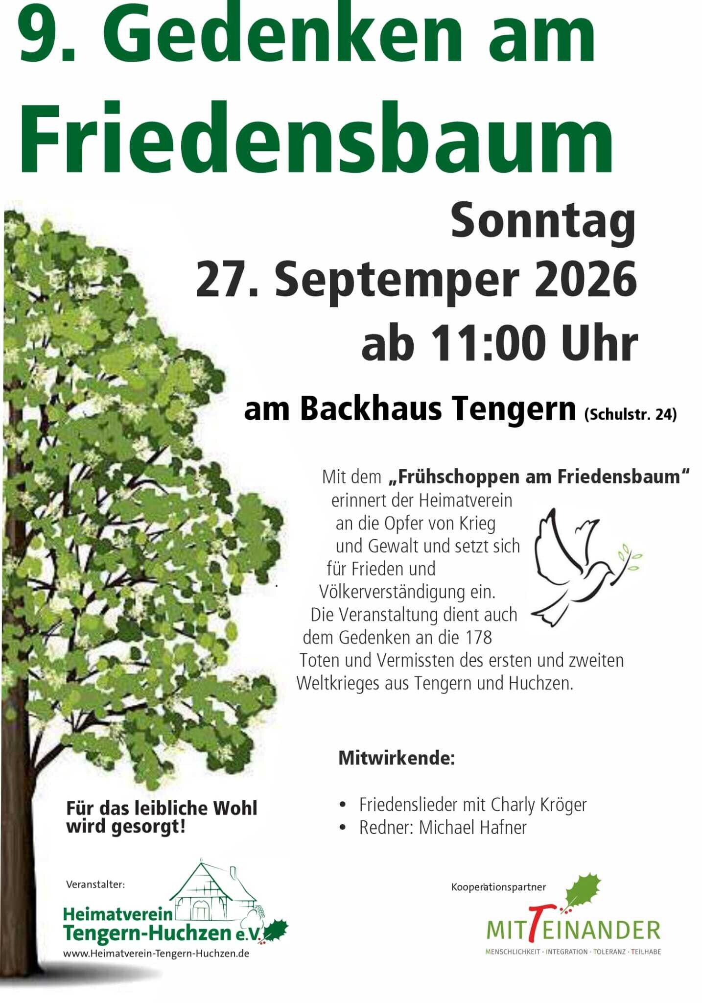 Plakat zum 9. Gedenken am Friedensbaum 2026 9.Gedenken am Friedensbaum